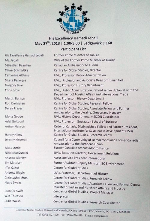 Liste des participants à la 1ère journée de réunion