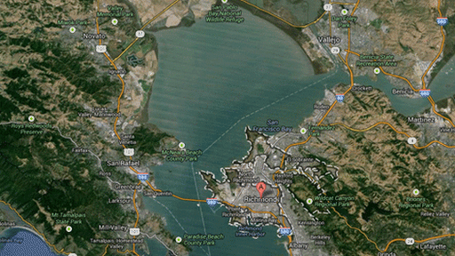Une image satellite de Richmond, en Californie, lieu de scéne de la mort de l'adolescent tué