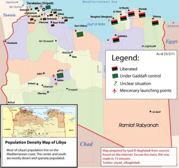 Carte de la libération des villes libyennes