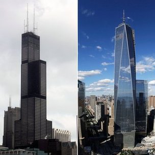 La Willis Tower (à gauche) a perdu le titre de plus haut bâtiment de l'US face au One World Trade Center