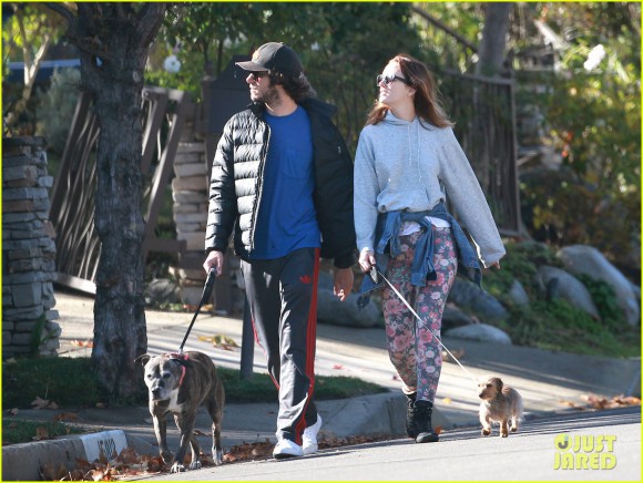 Exclusive... Adam Brody & Leighton Meester Take Their Dogs Out For A Morning Walk