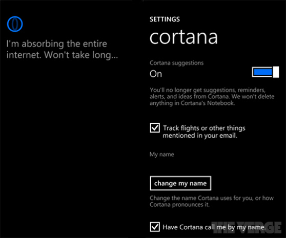 Les paramètres de Cortana, nouveau système de Microsoft.
