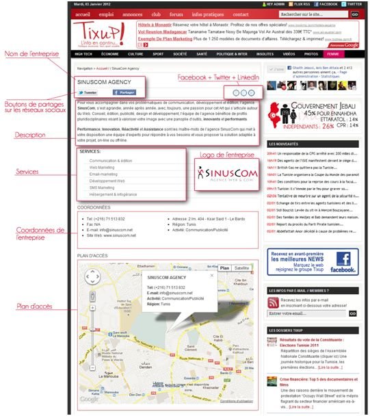 Exemple d'une fiche Entreprise